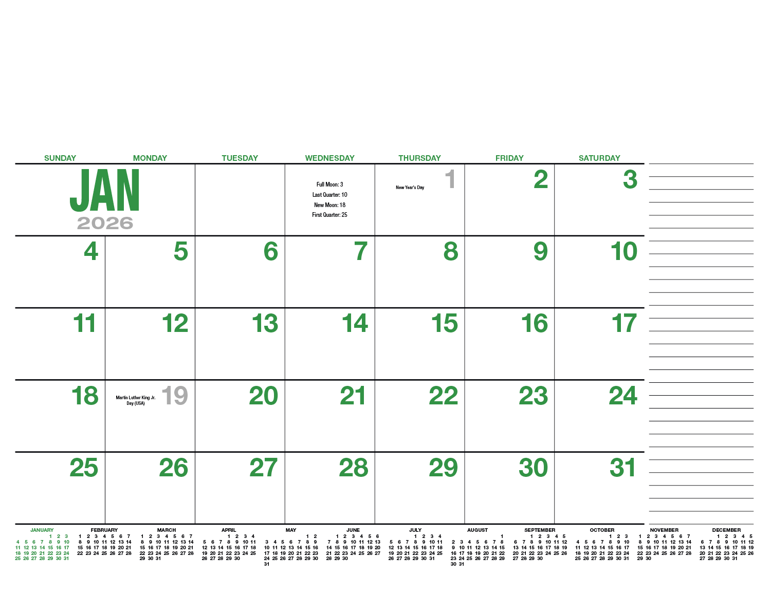 HotLine® Products 13-Month Desk Pad Calendar 12