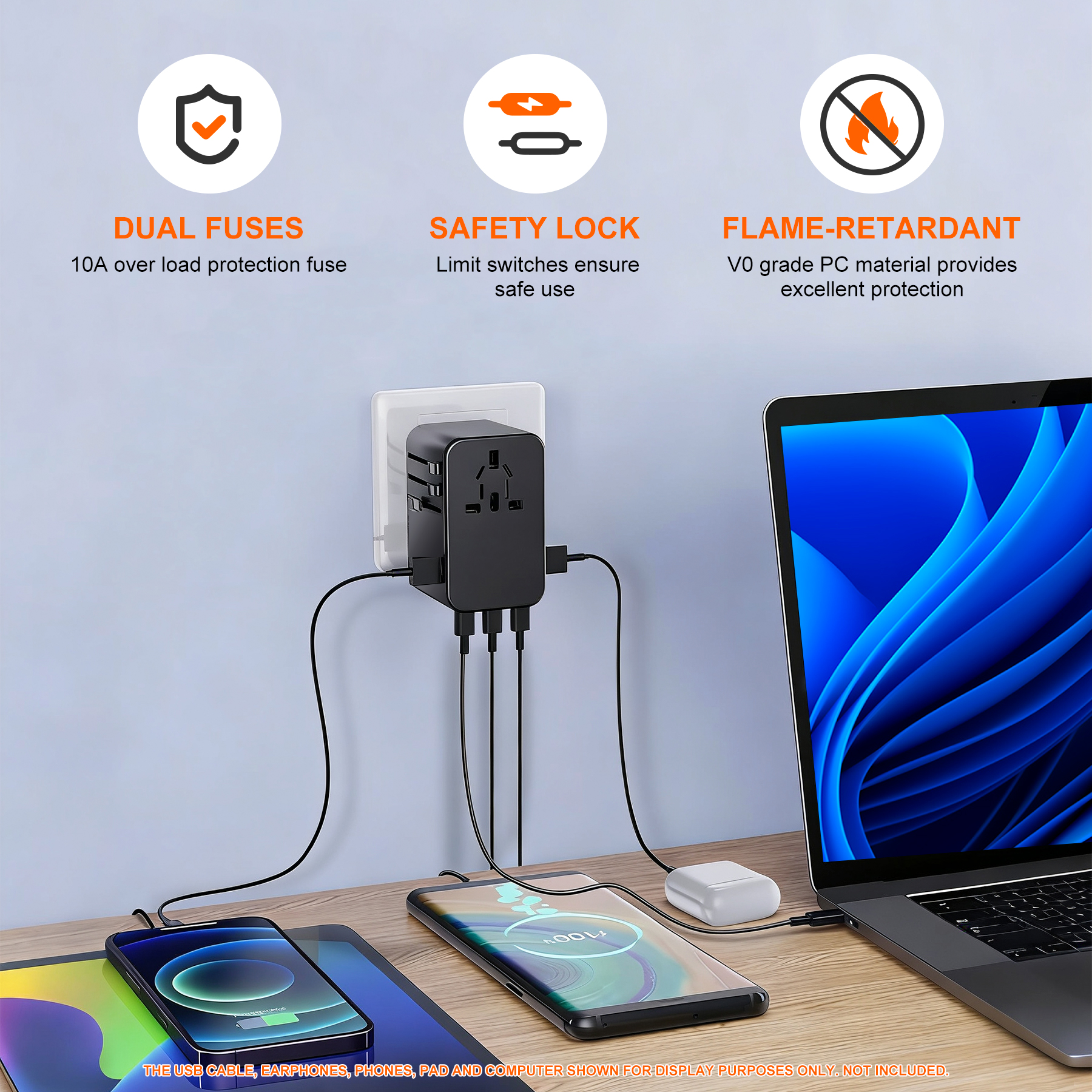 35W Universal Travel Adapter With 5 USB Ports And PD Fast Charging 18