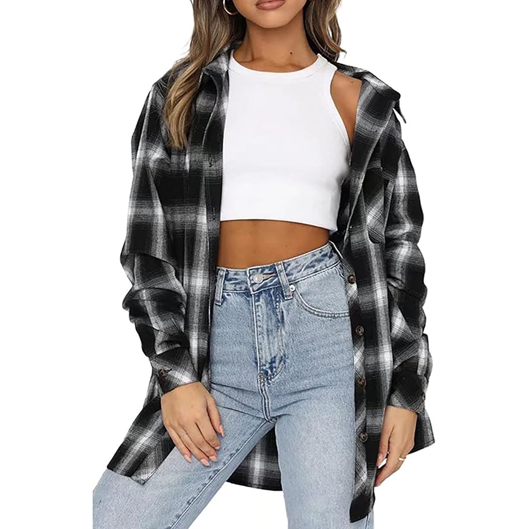 Women's Long Sleeved Plaid Shirt 15
