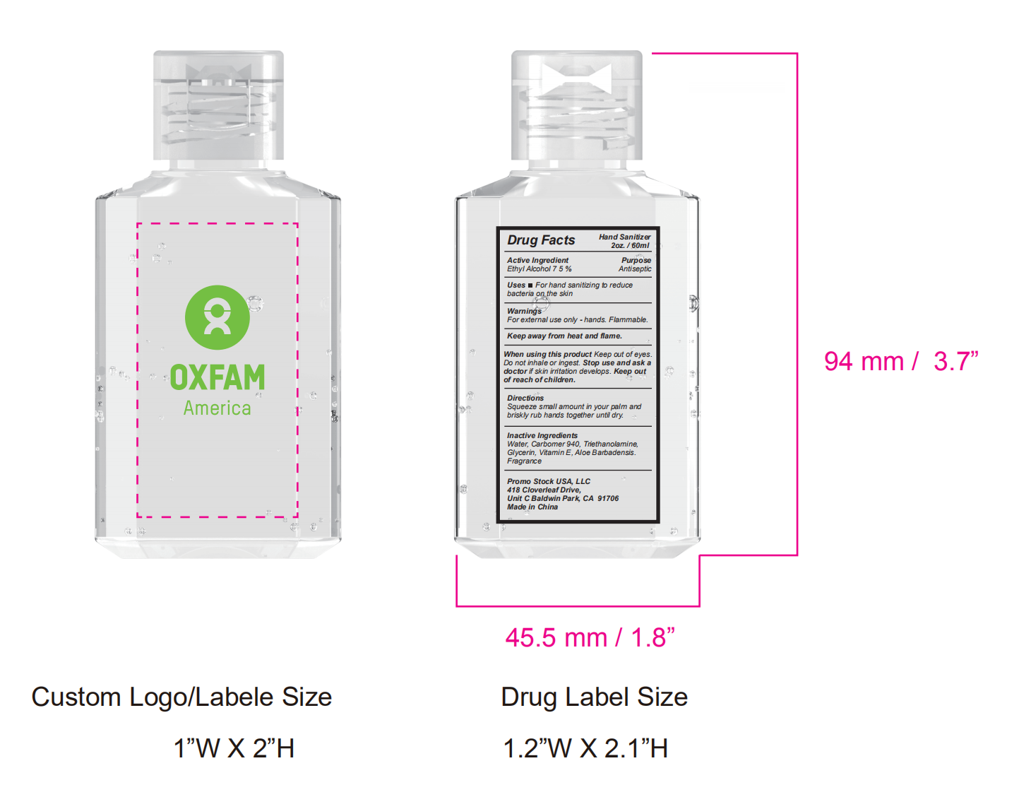 Custom label 2oz./60ml 75% Rectangle Hand Sanitizer 6