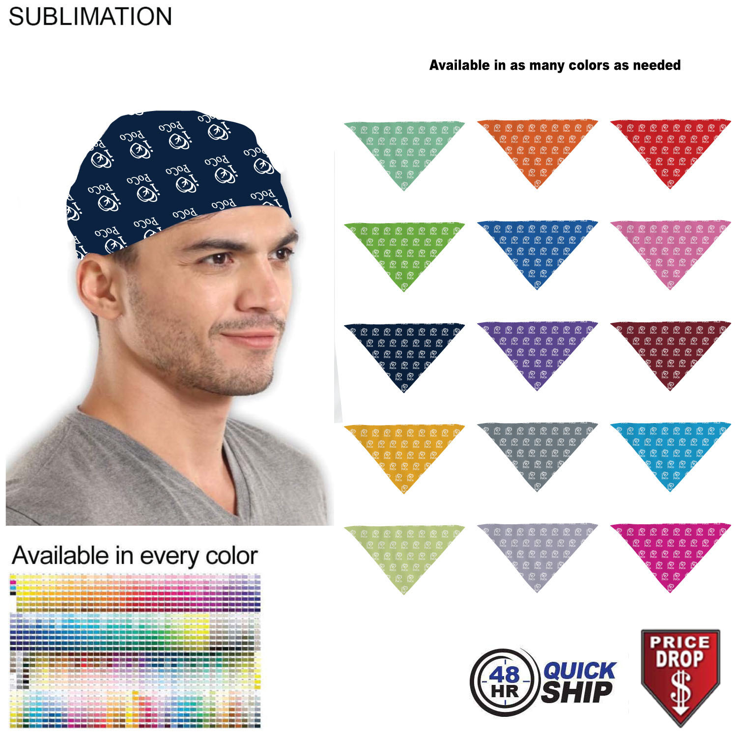 48 Hr Quick Ship - Team building Colored Triangle Bandanna, 32"x22"x22", Sublimated Edge to Edge 8