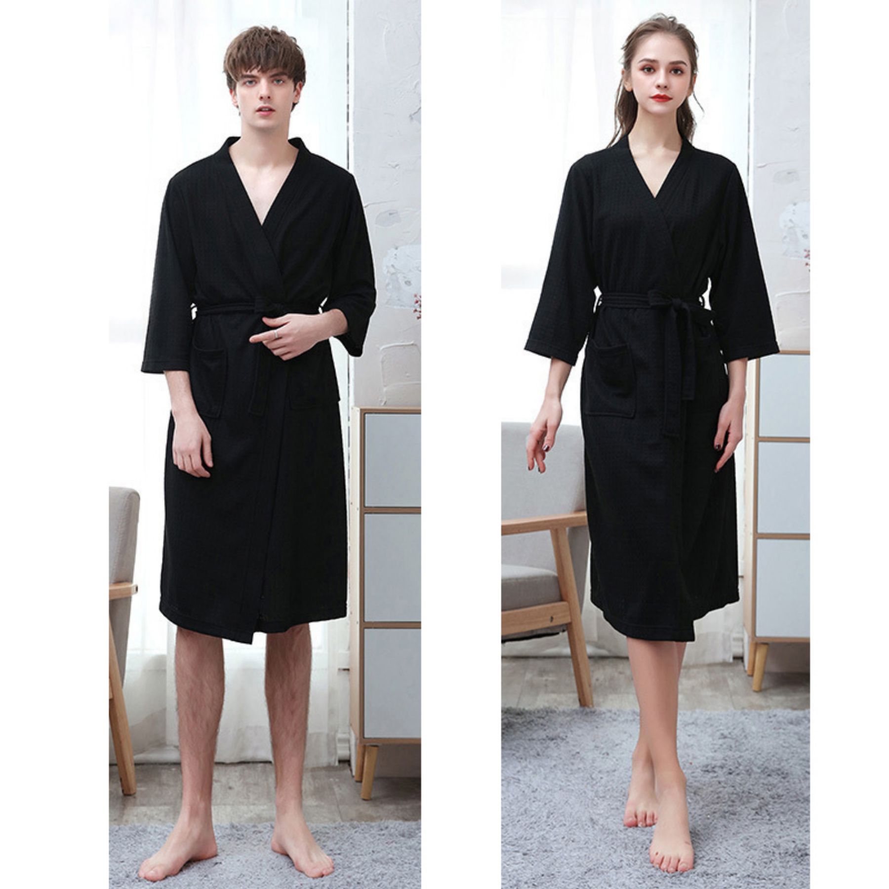 3/4 Sleeve Waffle Robe Unisex 3