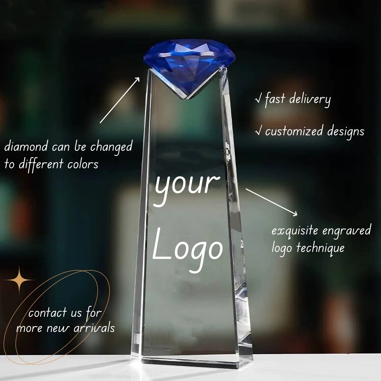 Sparkling Crystal Award Plaque Glass Diamond Trophy 4