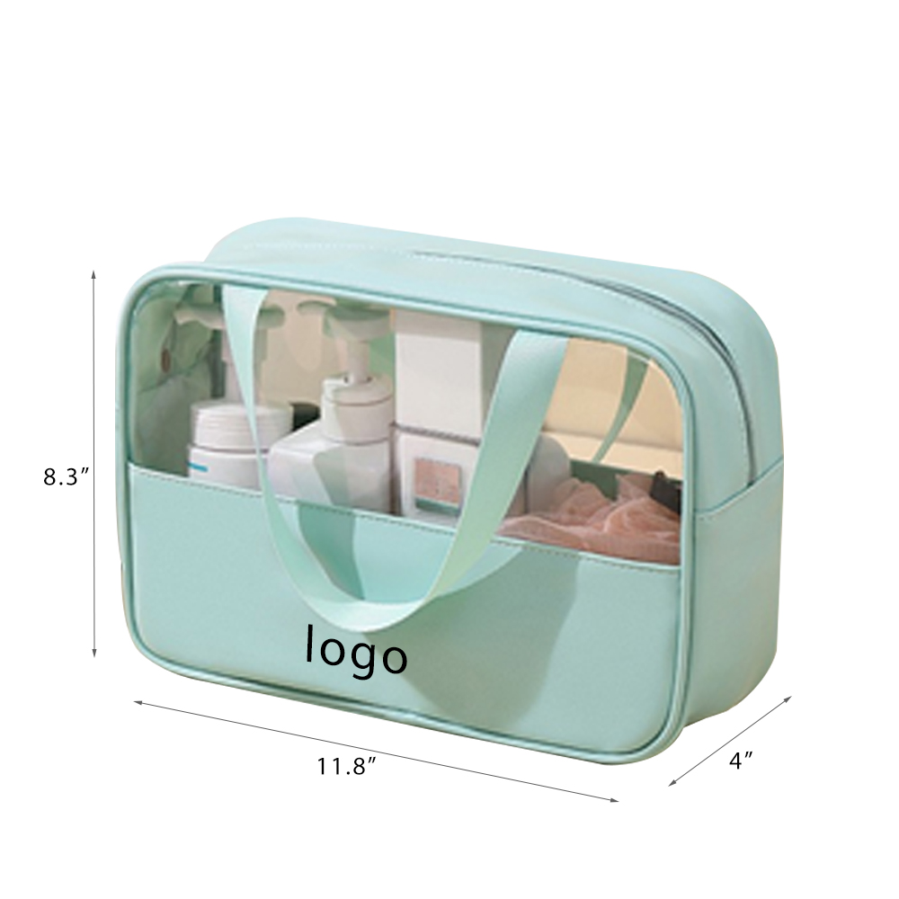 A waterproof hand-held cosmetic bag made of PU and transparent PVC 6