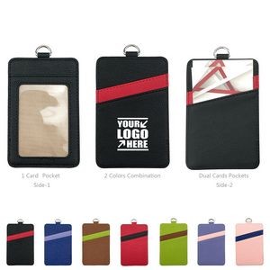 Lanyard Dual Colored 3 Pockets PU Leather Card Holder 22
