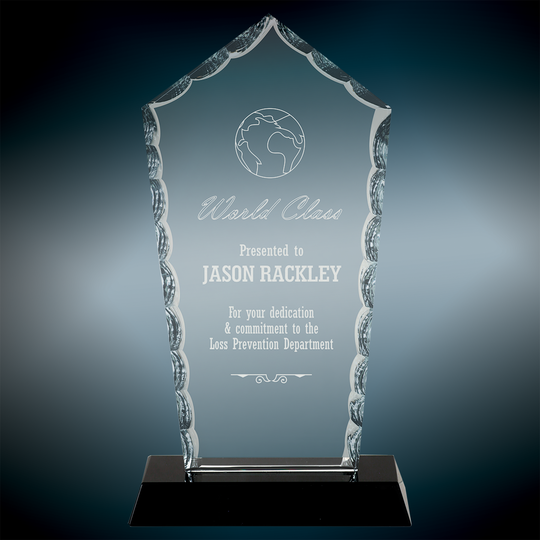 7 3/4" Diamond Facet Glass Award On Black Base 4