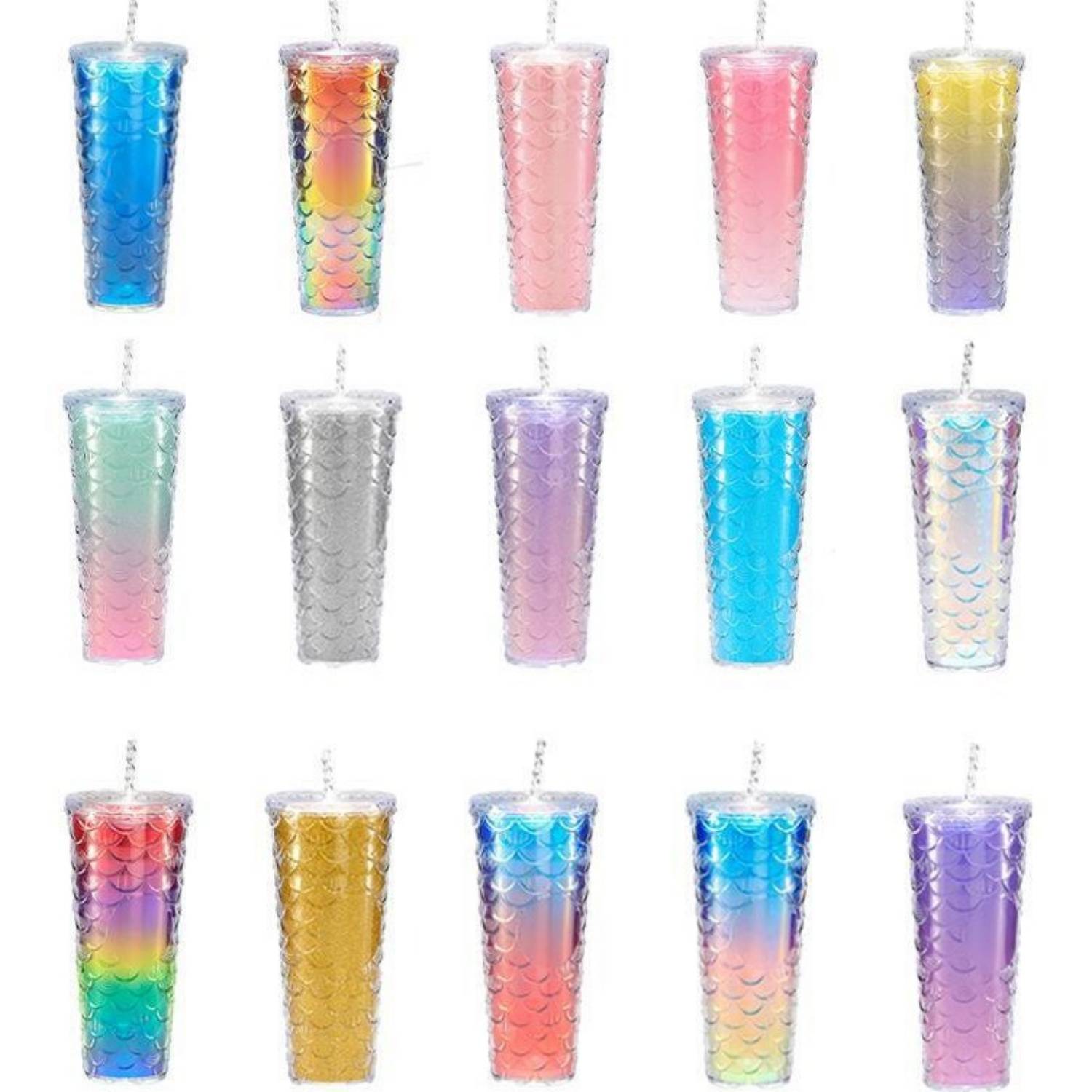 24-27Oz Fish Scale Large Capacity Cup w/ Straw 5