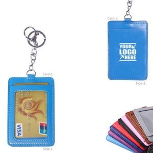 PU Leather 2 Pockets Card Holder Key Chain 10