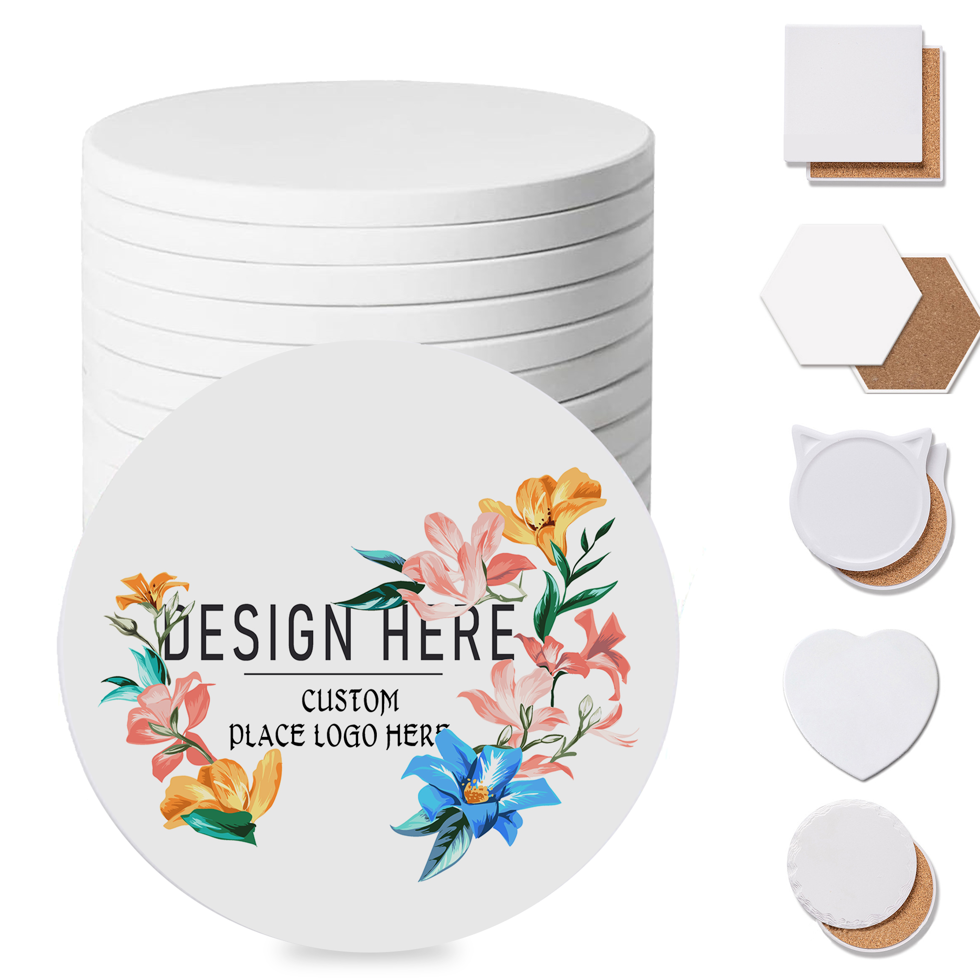 6 Styles Ceramic Coasters, Customizable 5