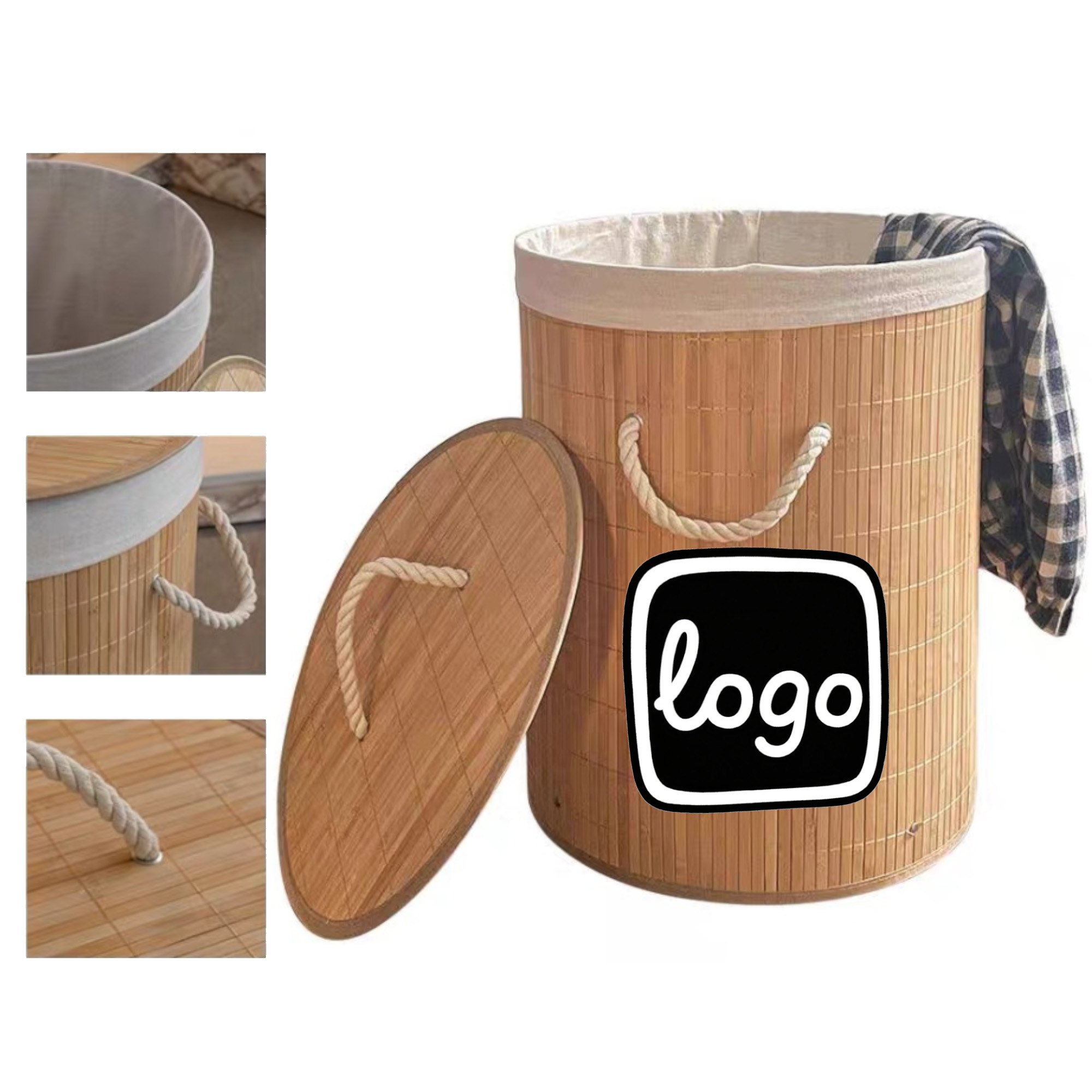Bamboo Storage Basket Laundry Hamper Foldable 3