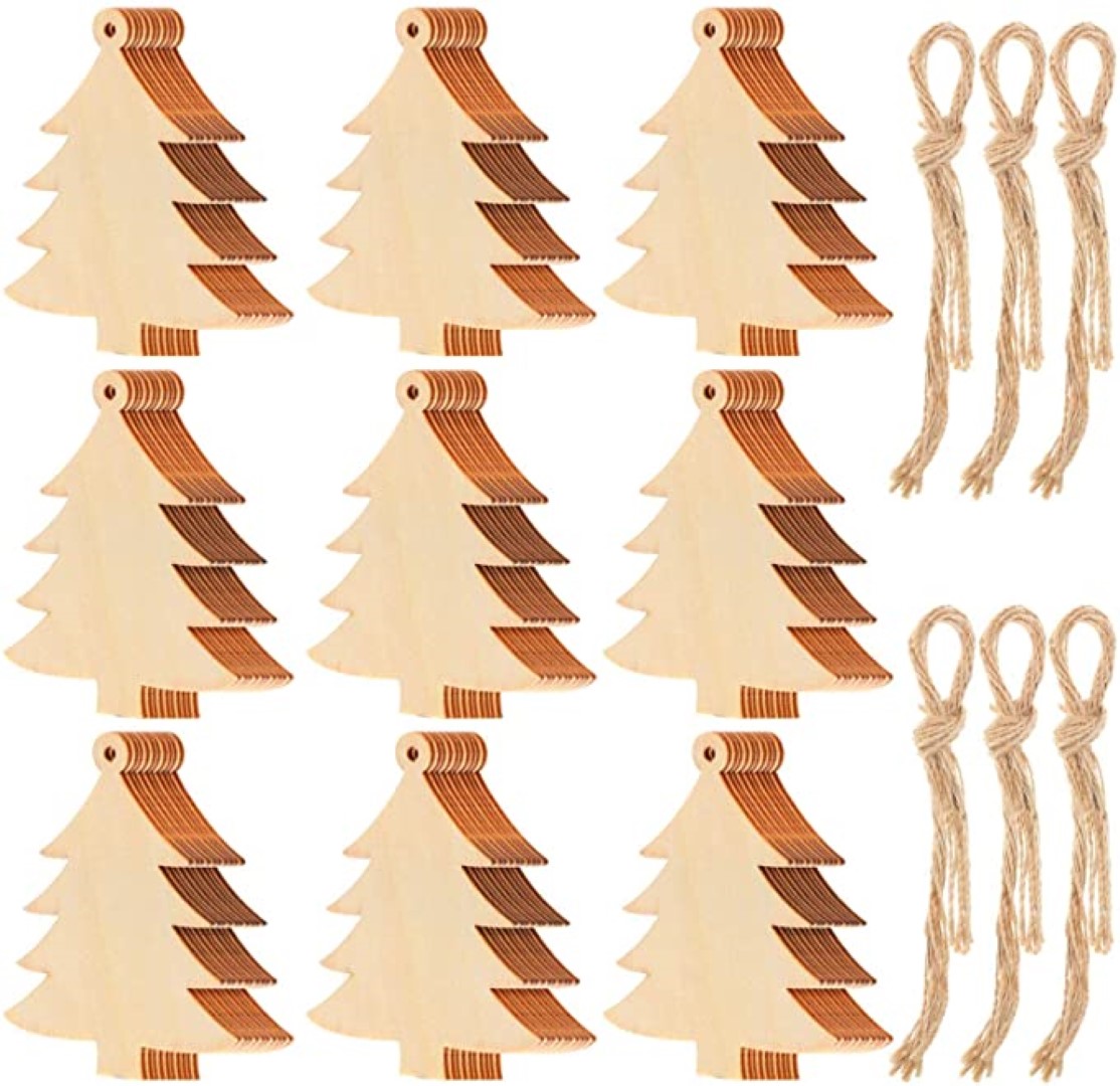 Christmas Tree Wood Pendant 10 Pieces Set 4