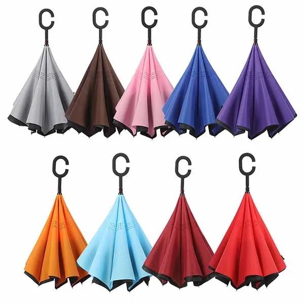 Inverted Reverse Folding Umbrellas With C-Shaped Handle 2