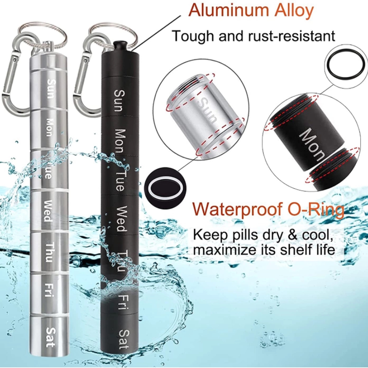 7 Compartments Alloy Portable Pill Holder With Keychain 3