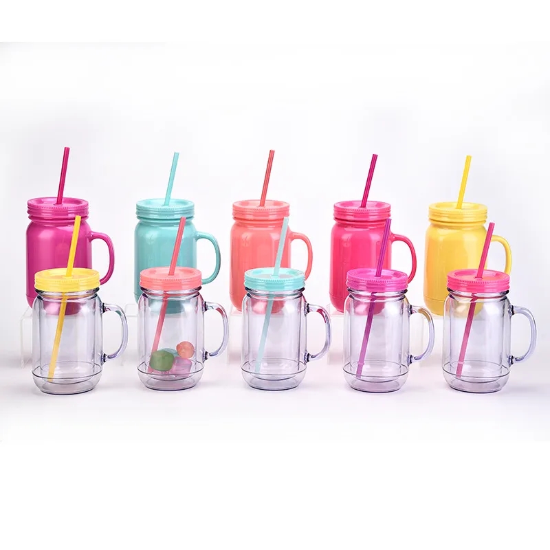 20OZ Double Plastic Mason Bottle With Straw 5