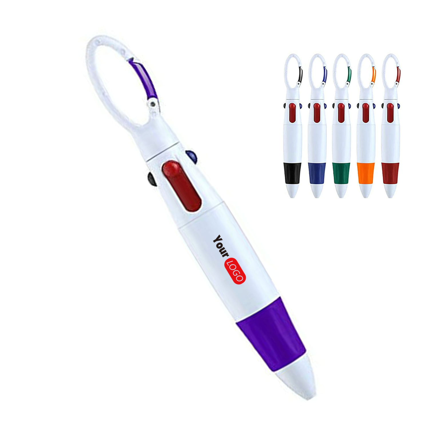 Multi-Color Retractable Pen with Carabiner Clip, MOQ 50 1