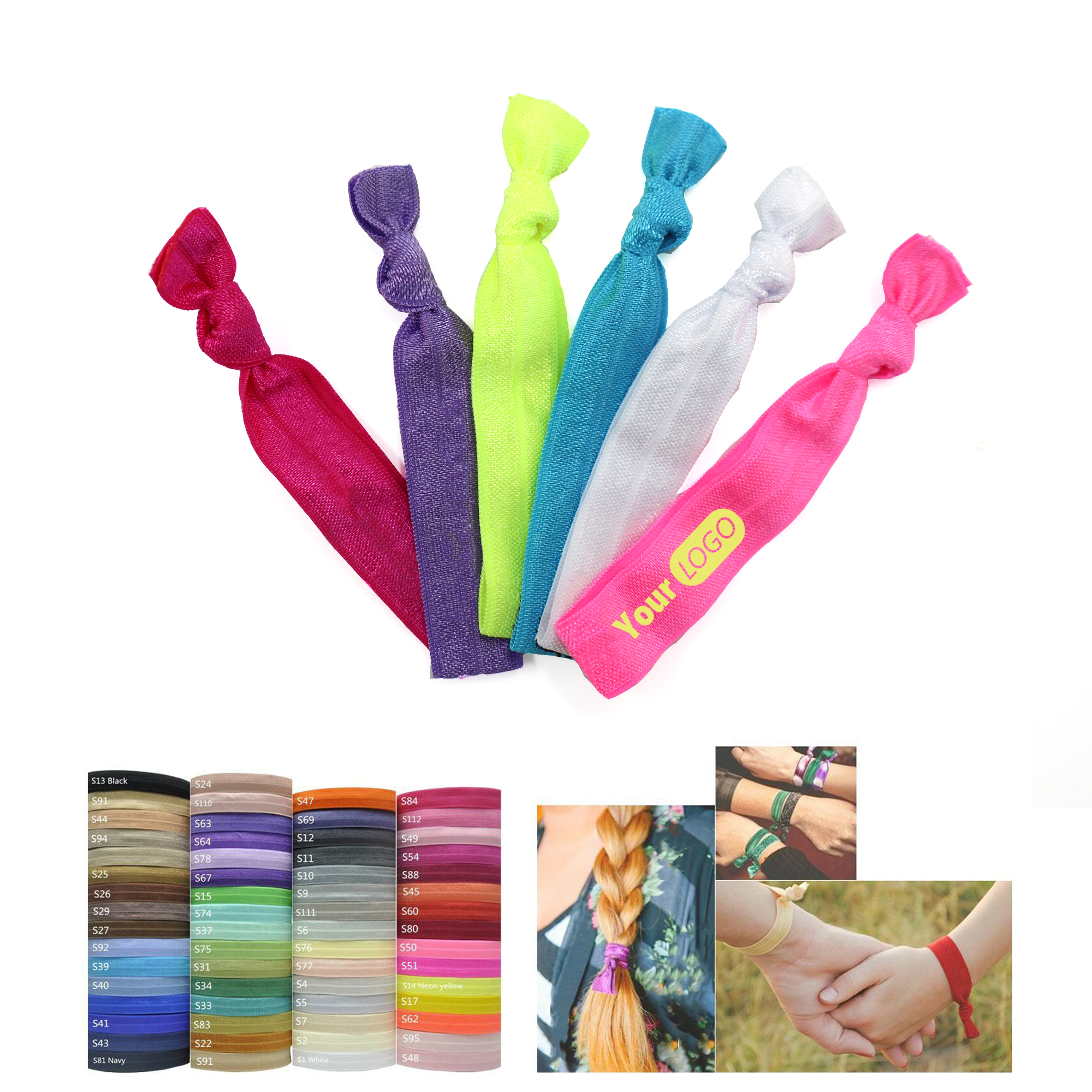 MOQ50 Colorful Ribbon Elastic Knotted Hair Ties 3