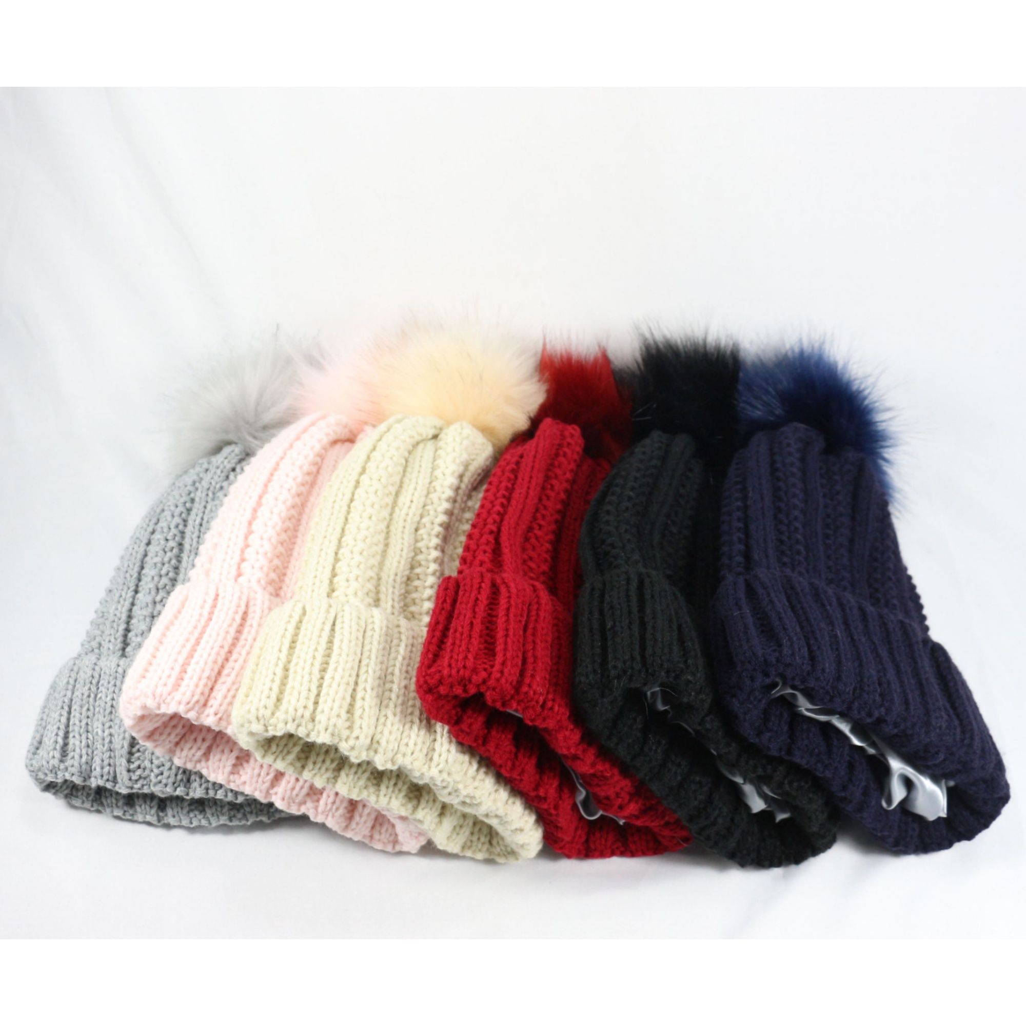 Winter Knitted Beanie Hat With Fur Pom 2