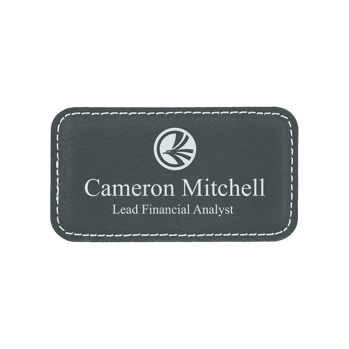 3 1/4" x 1 3/4" Black/Silver Leatherette Badge w/ Magnet