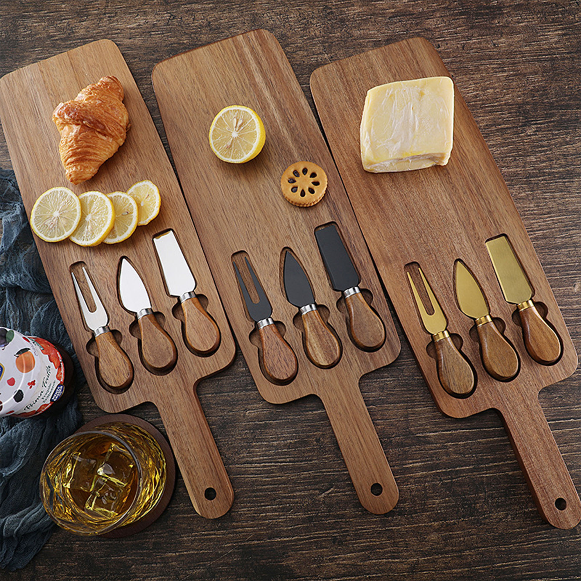 Acacia Wood Cheese Board & Knife Set 4
