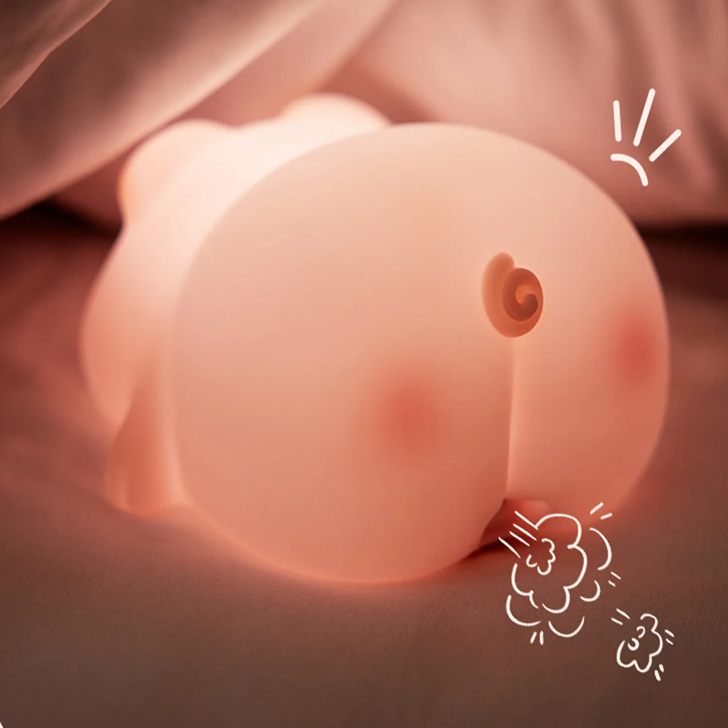 Silicone Pink Cute Pig LED night Lamp 2