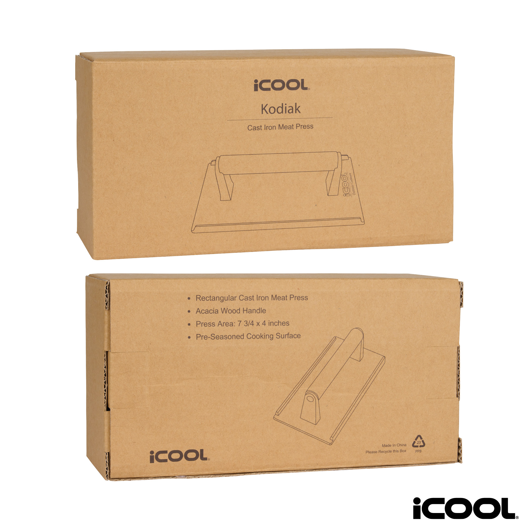 iCOOL® Kodiak Rectangular Cast Iron Meat Press 13