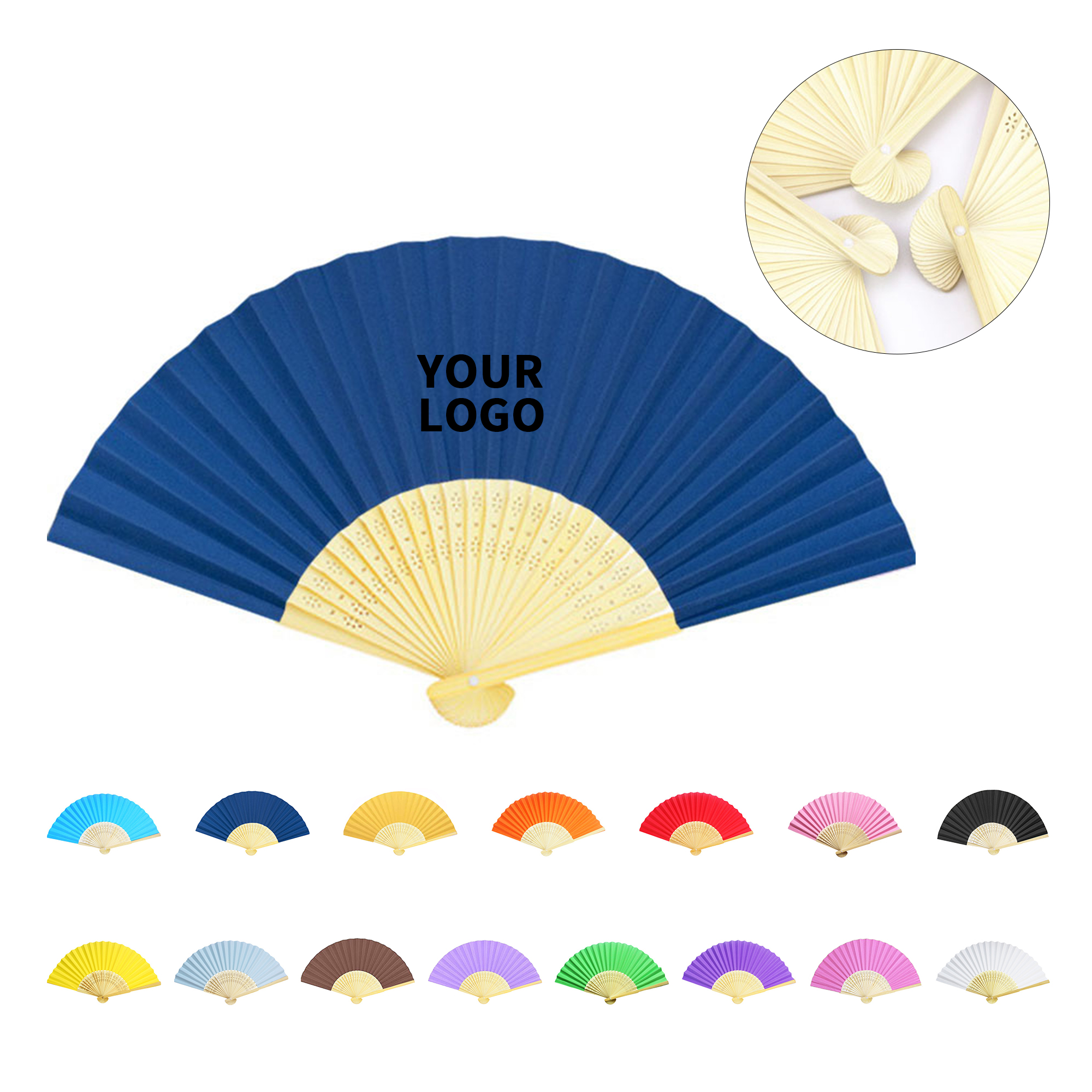 Bamboo Silk Folding Hand Fan 15" x 8" Full Color Surface 10