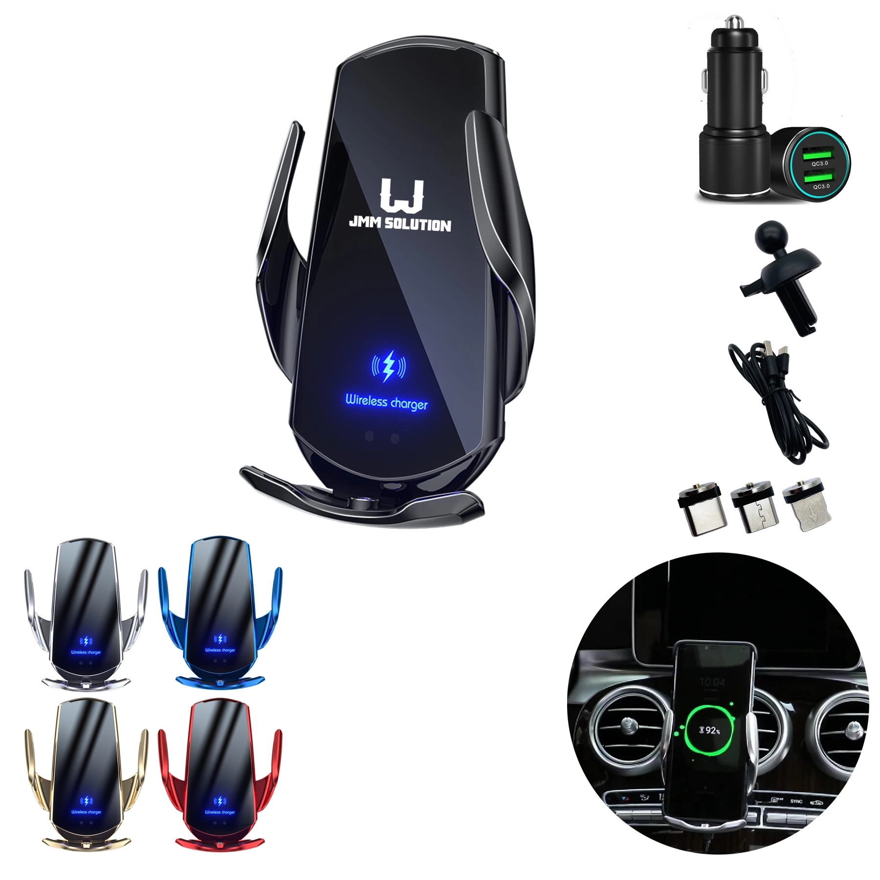 15W Auto Clamping Phone Charging Wireless Car Charger Mount 1
