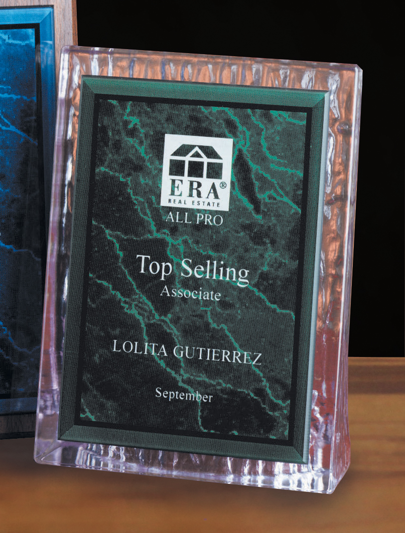 Sculpted Ice Plaque w/Acrylic Stand & Marbelized Acrylic Plate 2