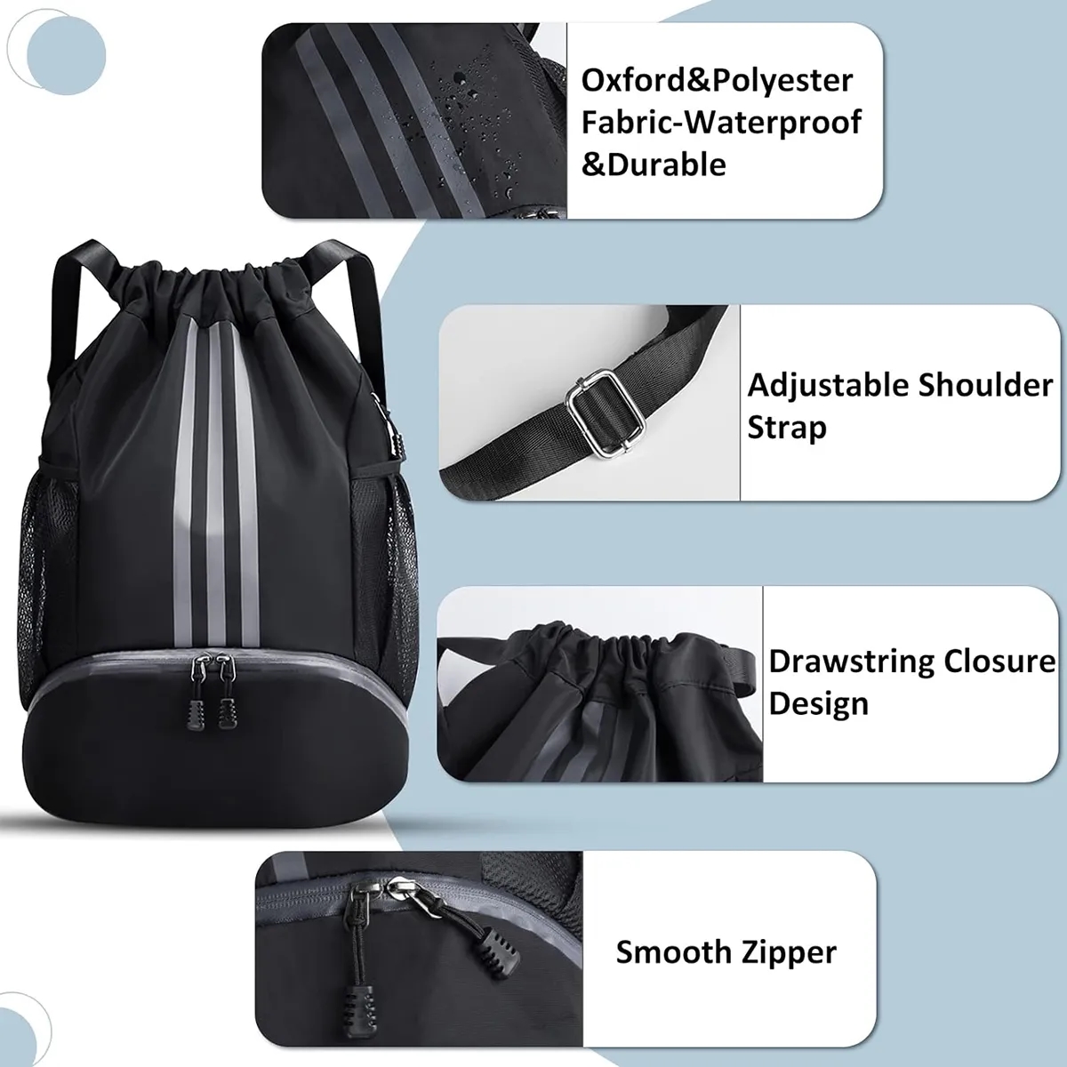 Drawstring Waterproof Basketball Soccer Sports Gym Backpack 4