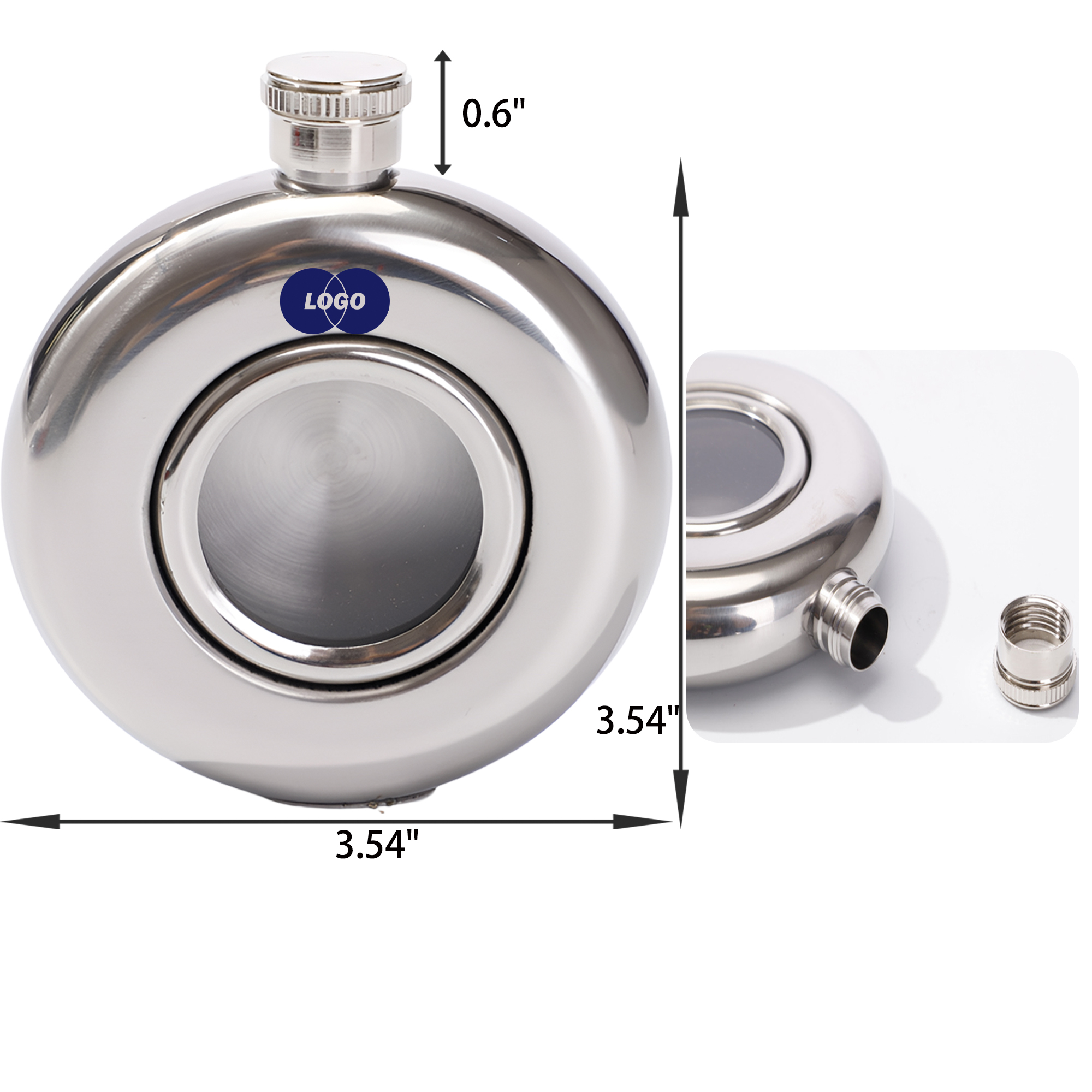 MOQ 30 PCS Sturdy 5 OZ Round Stainless Steel Hip Flask 3