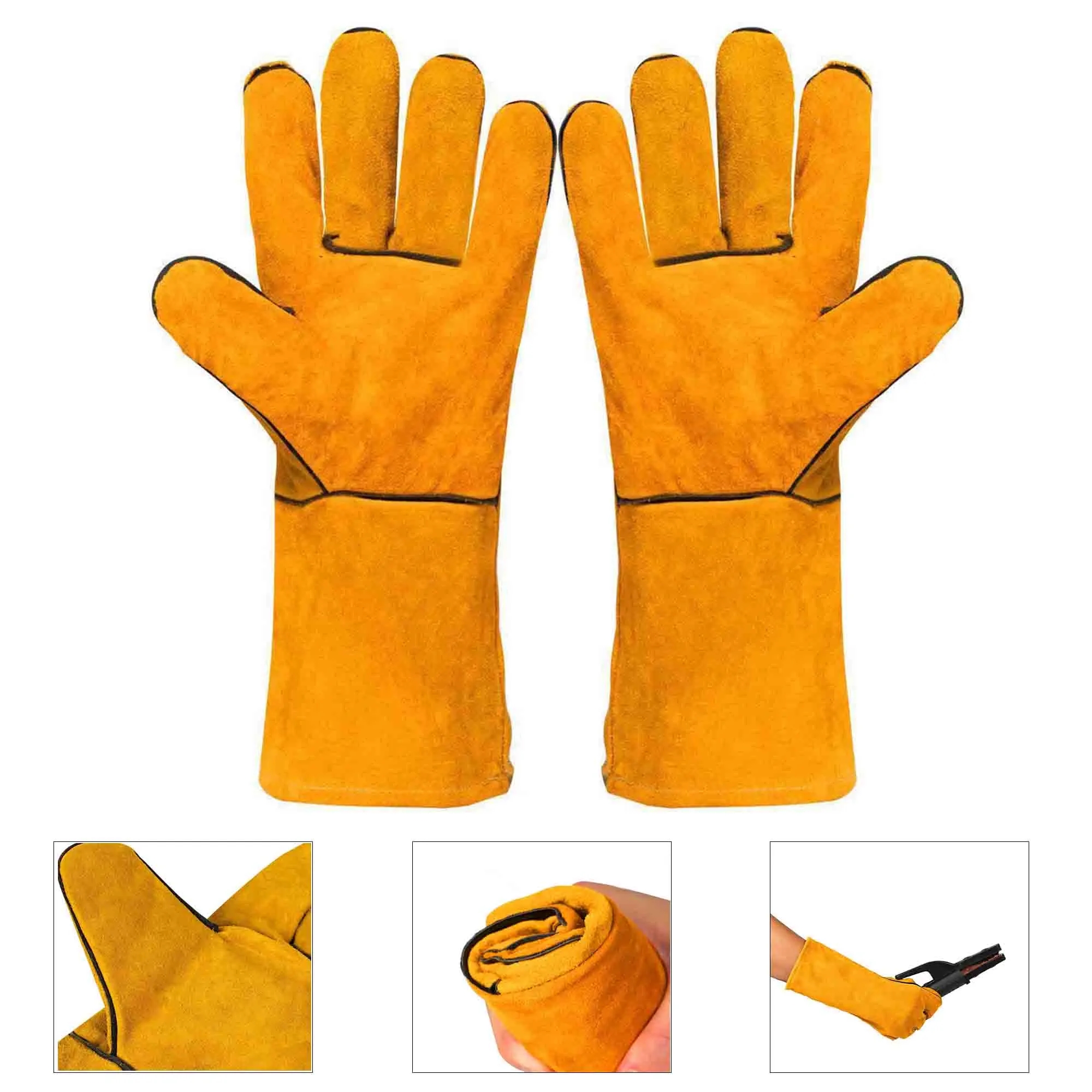Cow Leather Welding Gloves,Stick Welder Heat Fire Resistant 1
