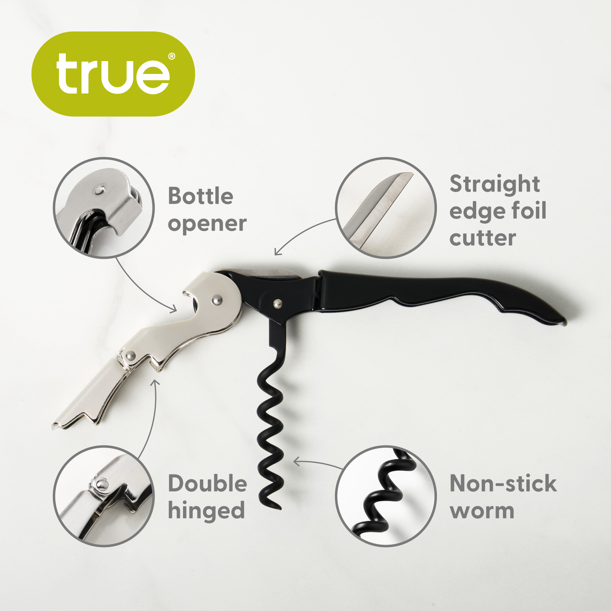 Truetap™ Double Hinged Corkscrew with Straight Edge Foil Cutter 12