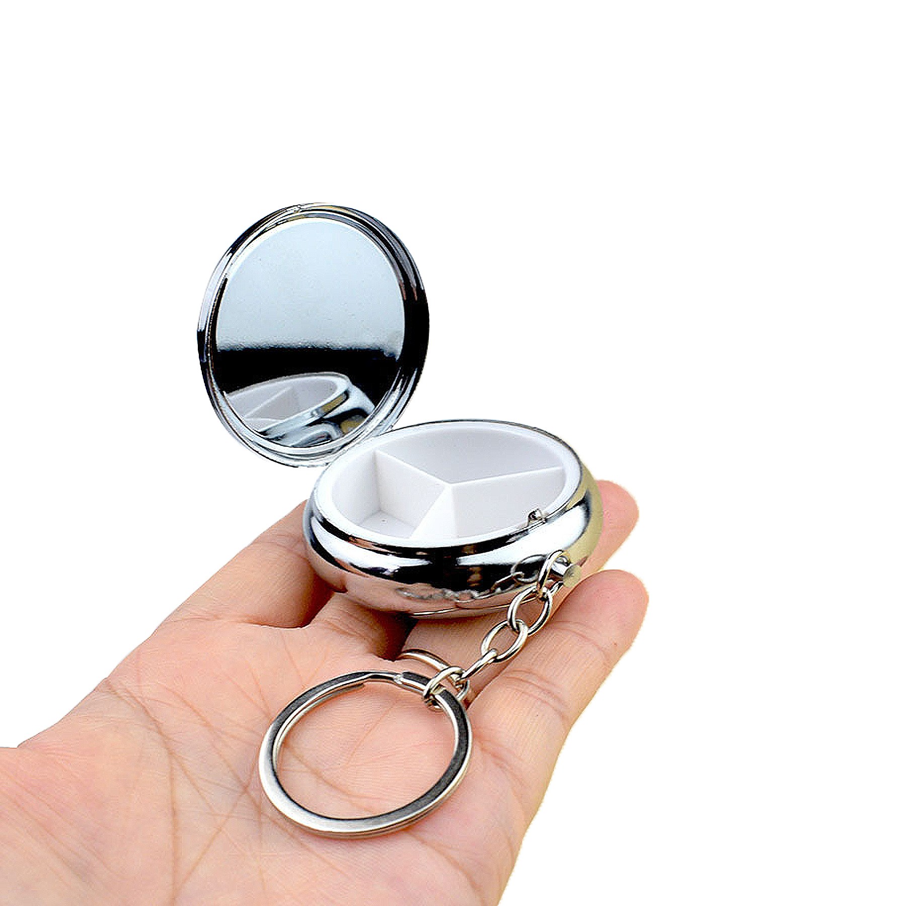 Round Three Compartments Vitamins Pill Cases With Key Chain 6