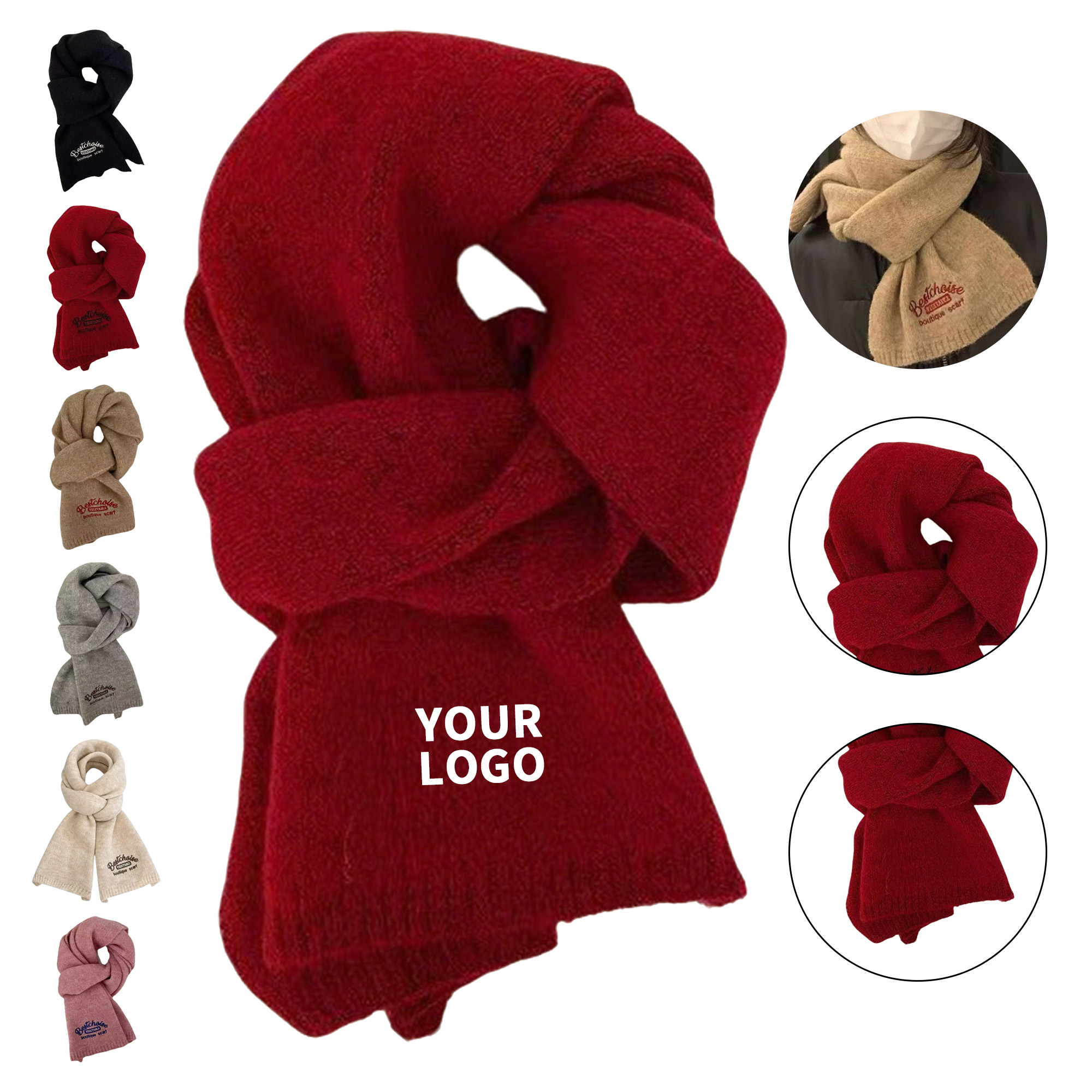 Knitted Cashmere Winter Scarf Embroidered 63 x 9" 2