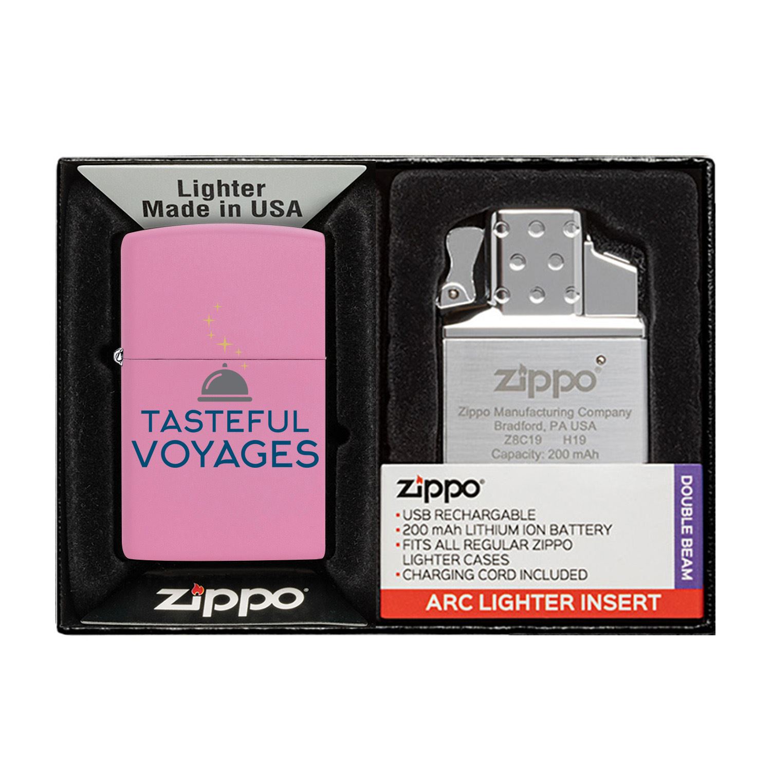 Matte Zippo® Lighter & Rechargeable Electric Lighter Insert Gift Set 7