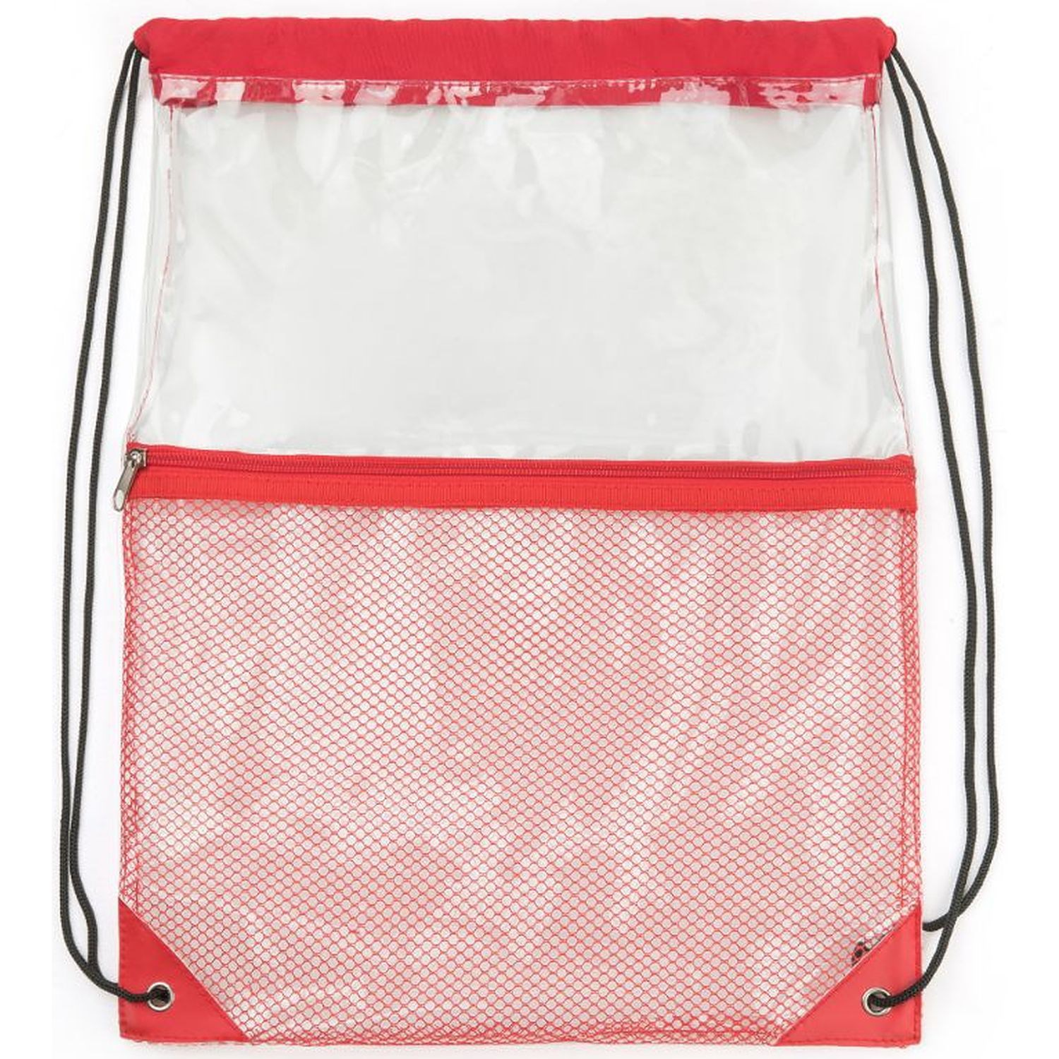 Cinch Sacks Backpack Clear PVC Drawstring Bag with Front Zipper Mesh Pocket 10