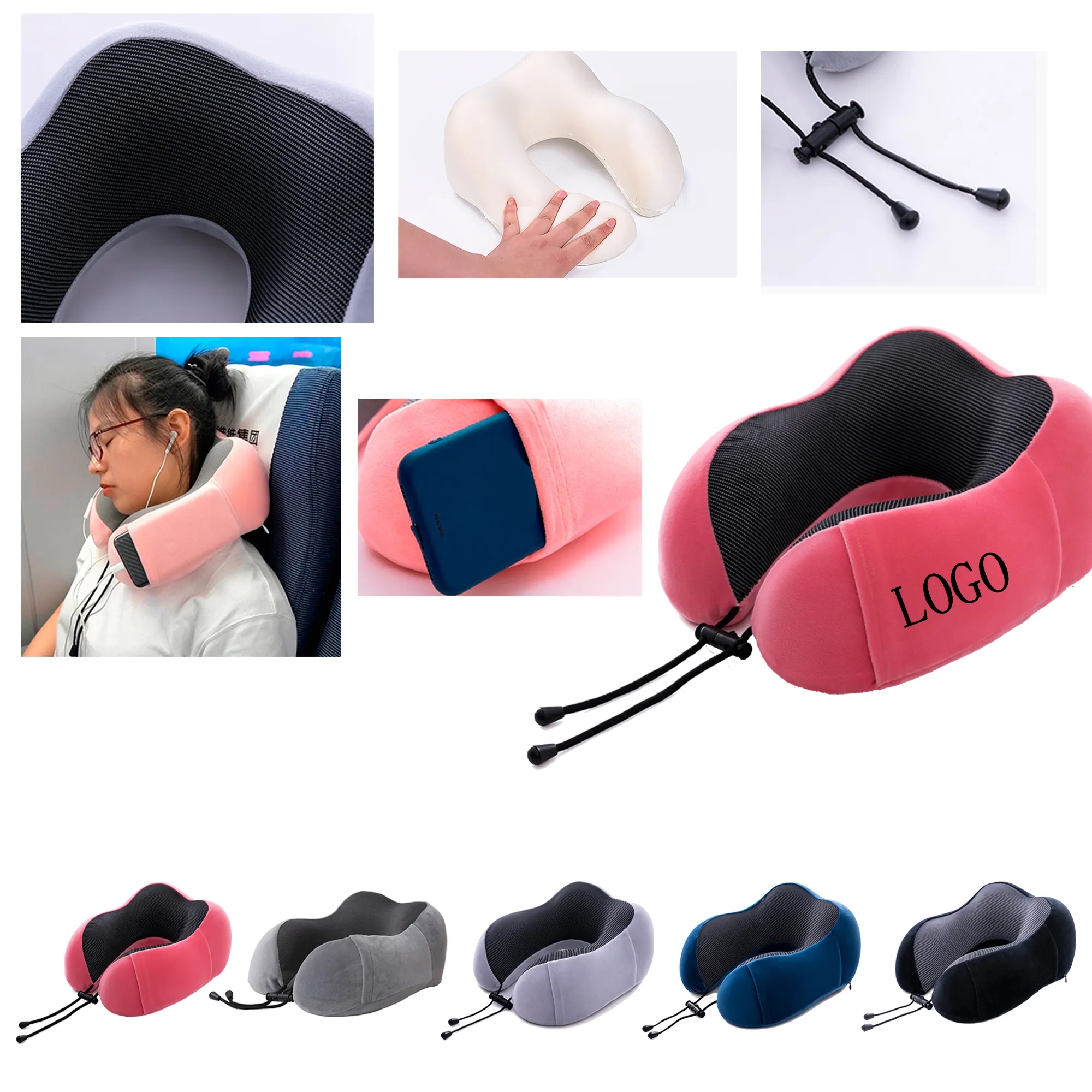 U-shaped Pure Memory Foam Travel Pillow & 4 Pieces Set 2