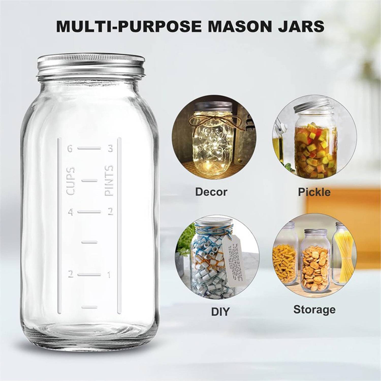 64oz Wide Mouth Scale Mason Jar w/ Lid 5