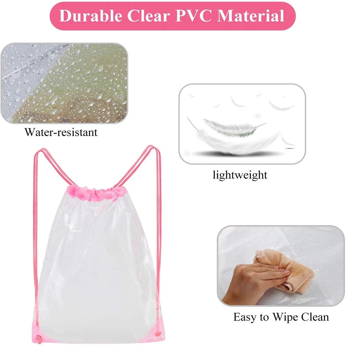 Customizable Waterproof Clear Stadium Drawstring Bag 7
