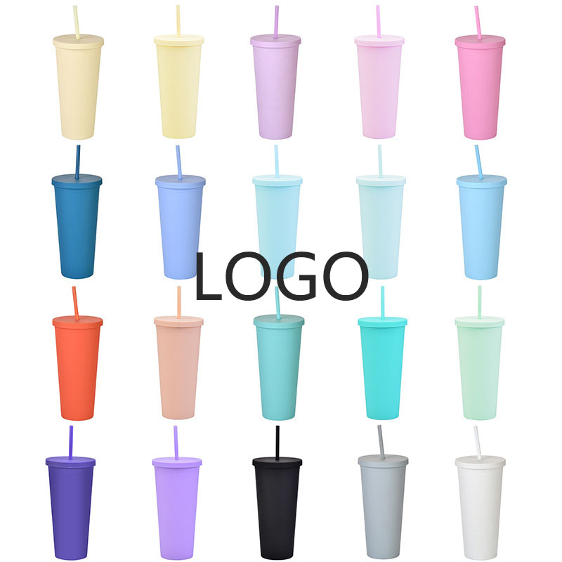 24 OZ Portable Double Plastic Skinny Tumbler / Straw 4