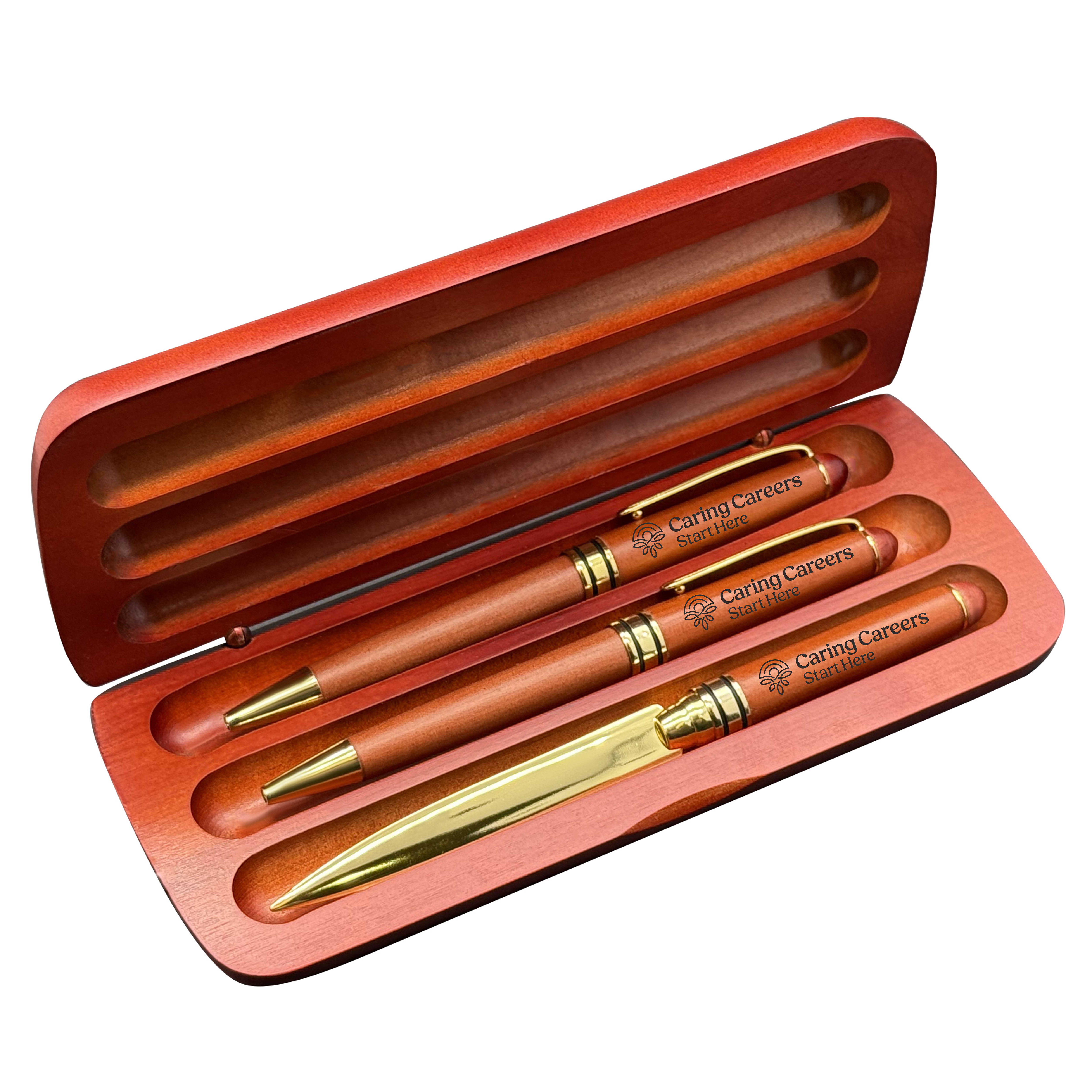 Premade Wooden Pen Set - Terrific Timber-1 Ballpoint Pen, Lead Pencil & Letter Opener 1