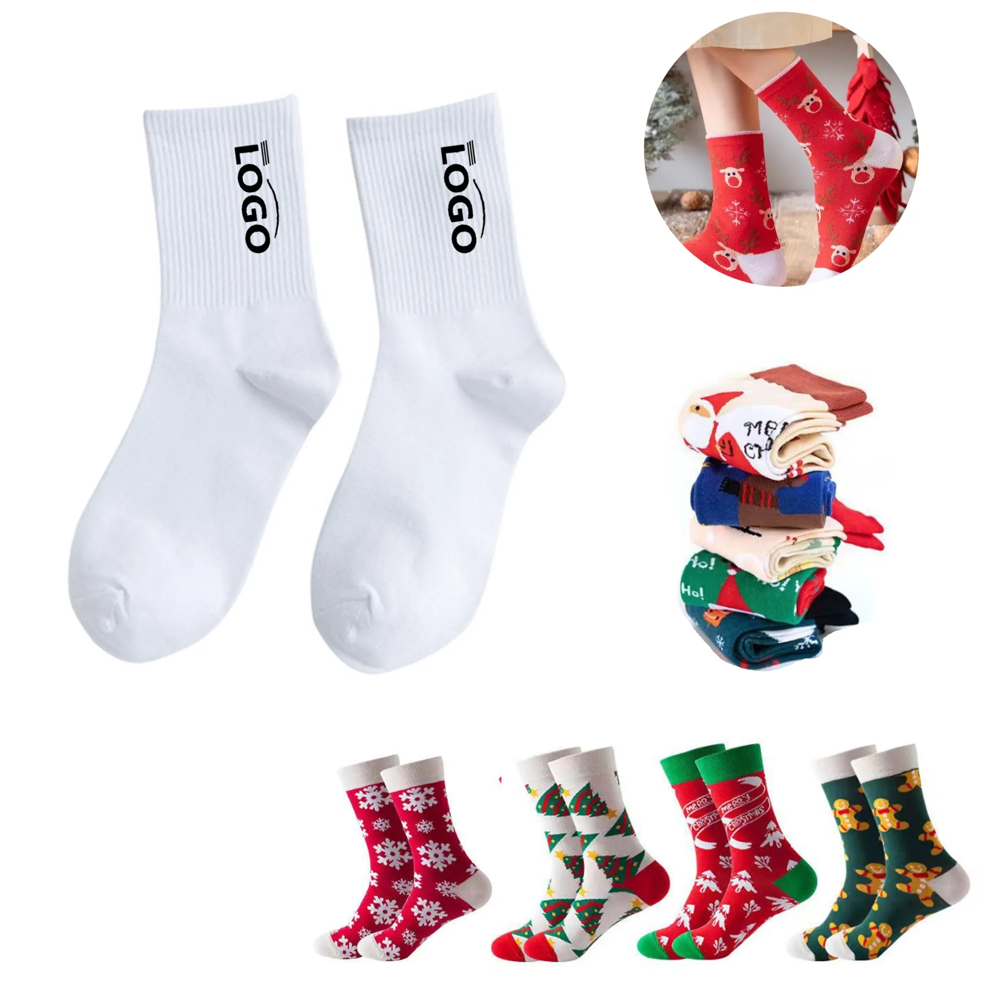 MOQ100 Custom Socks Christmas Snowman Holiday 3