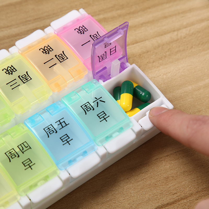Spring Open Design 14 Compartments Pill Organizer 5