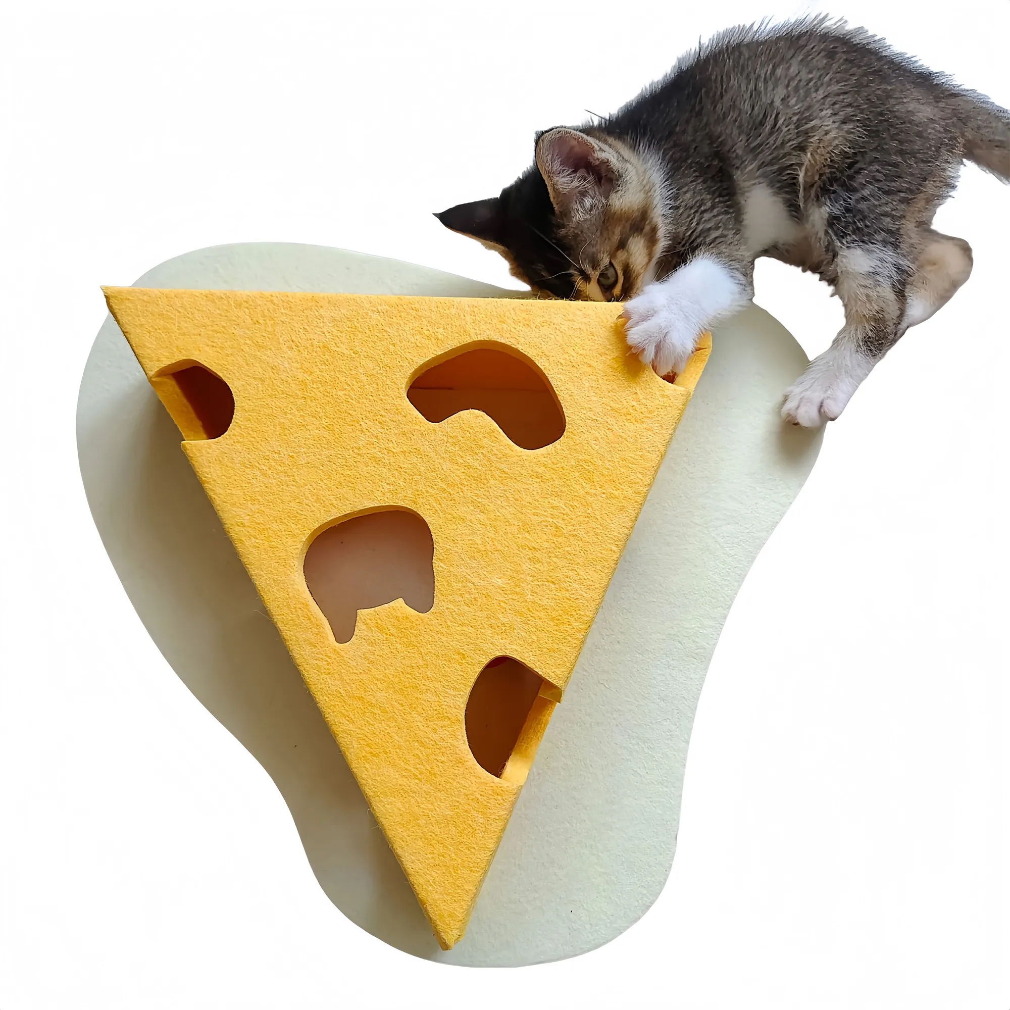 Durable Felt Cheese Wedge Cat Scratching Pad Toy 3