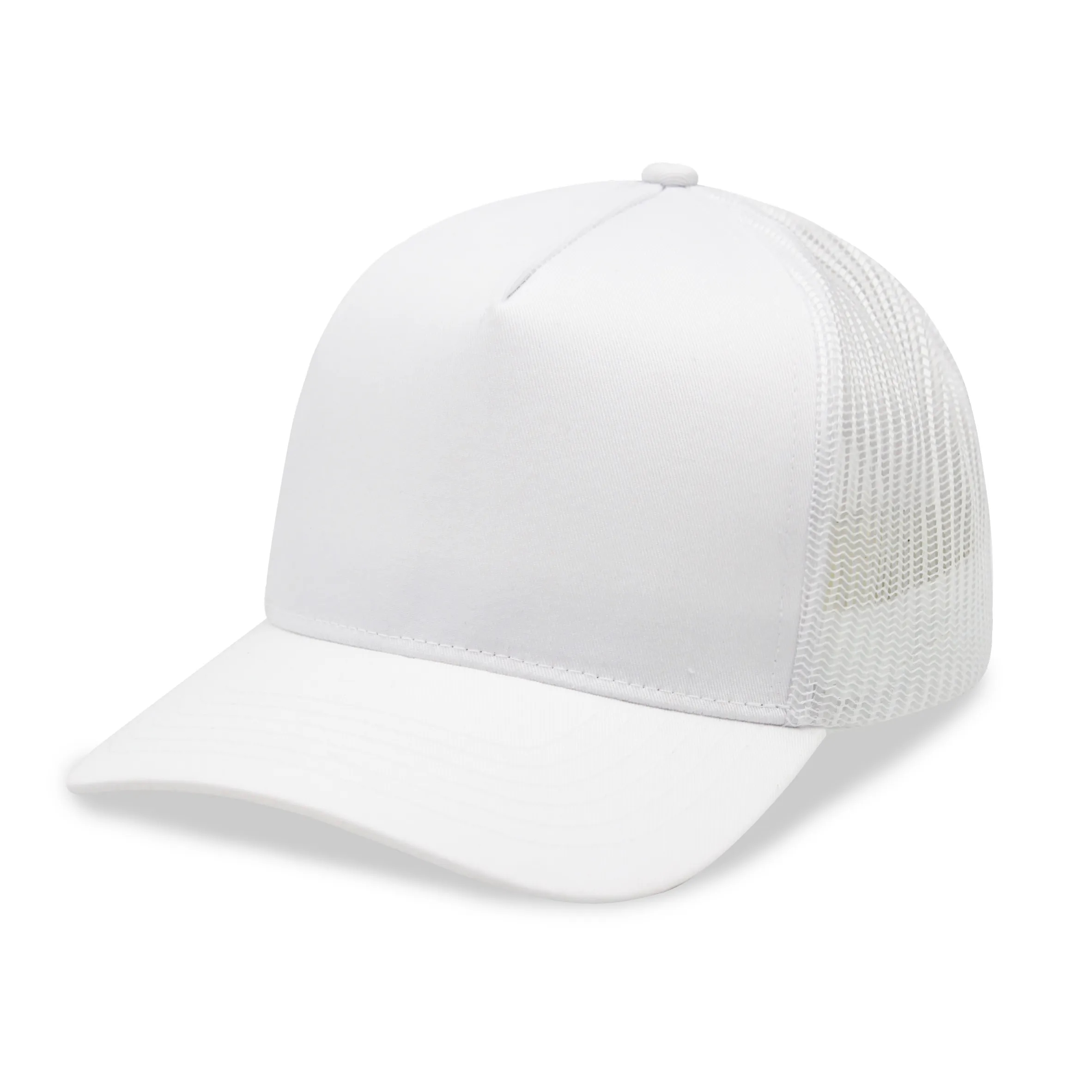 A frame 5 Panel High Profile Curved Visor Trucker Cap