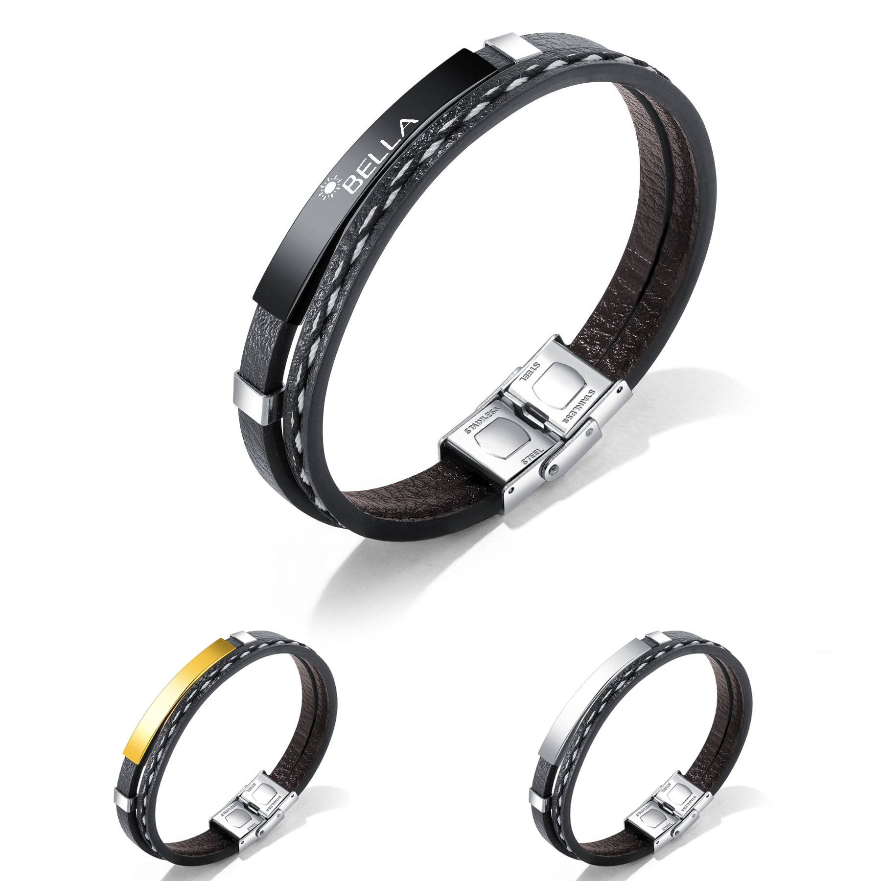 Stainless steel smooth cowhide bracelet 2