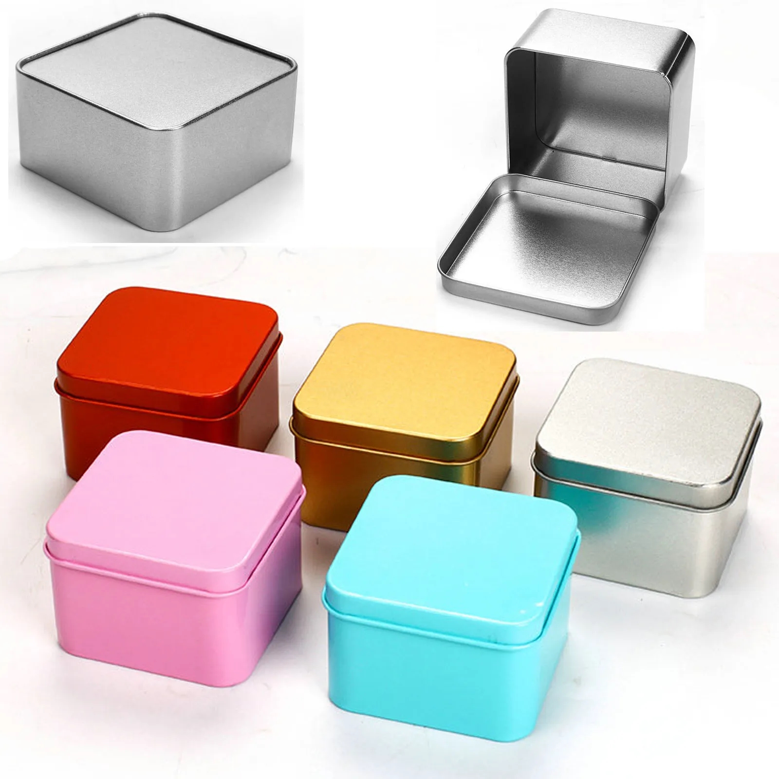 Square Tinplate Storage Box With Lid 1