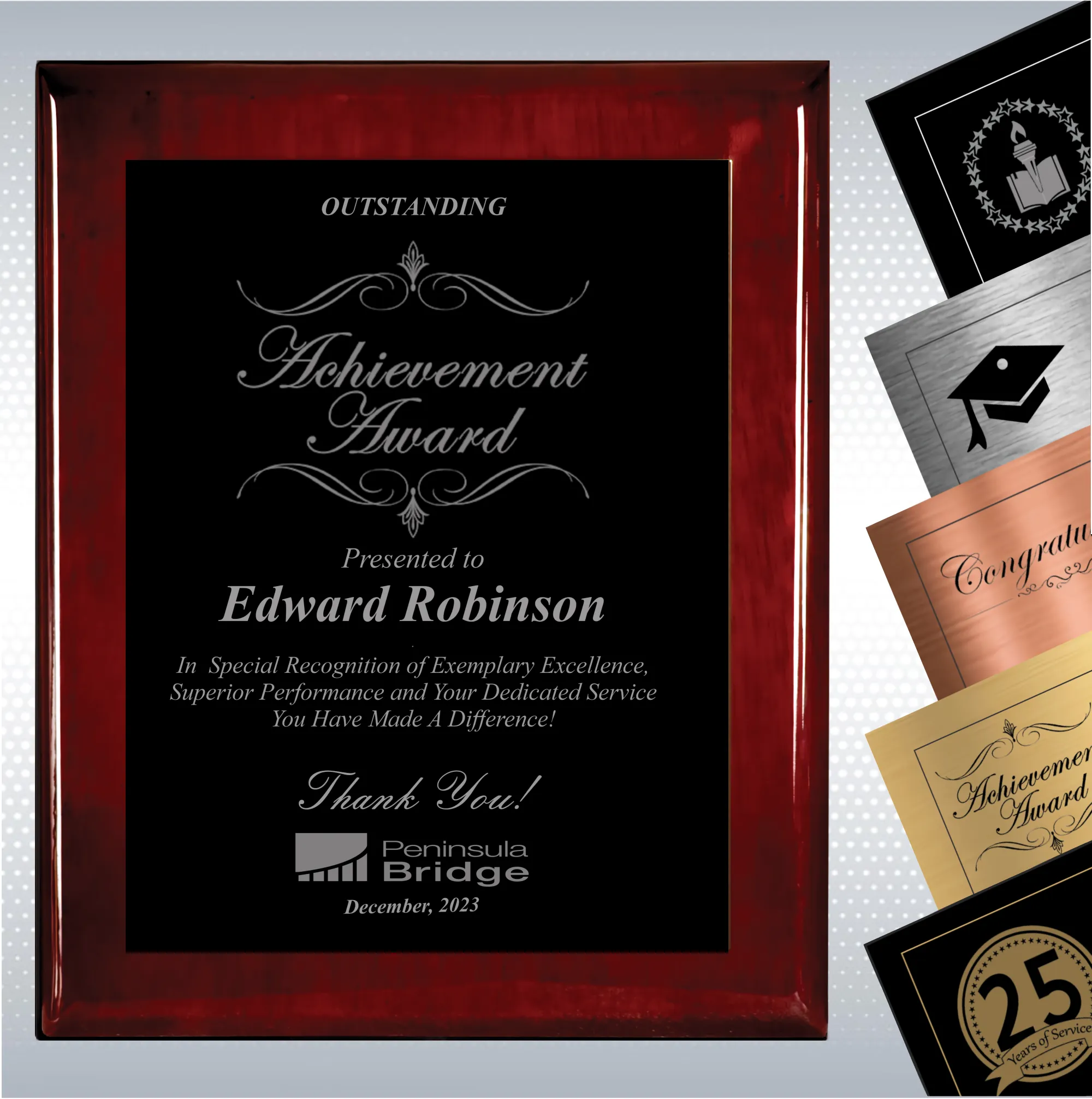 Rosewood Piano Wood Excellence Employee Recognition Plaque 10
