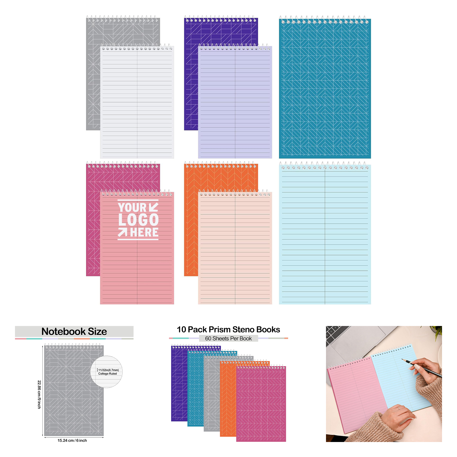 6" x 9" 60 Sheets Top Spiral Gregg Rule Inner Paper Steno Notebook 2