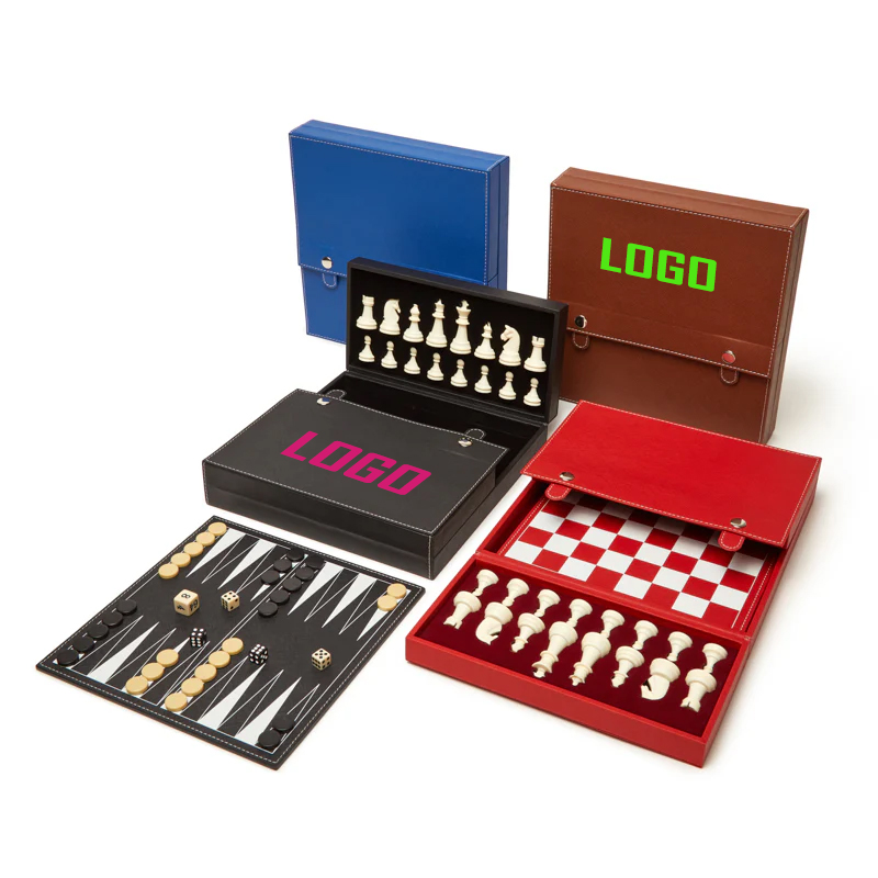 2 in 1 Vegan Leather with Velvet Interior Backgammon and Chess Set 2